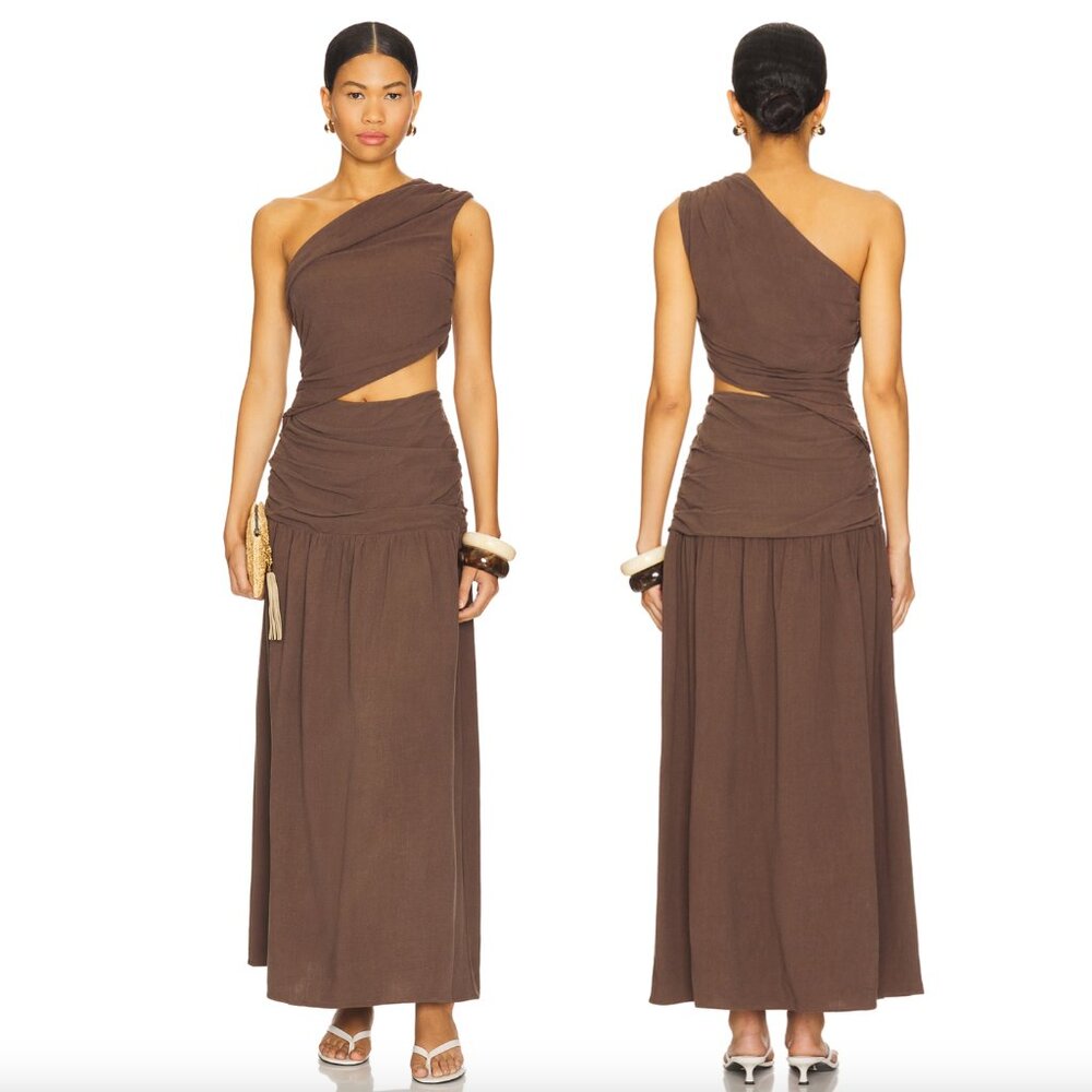 4th & Reckless Yara Maxi Dress in Brown One Shoulder Small S